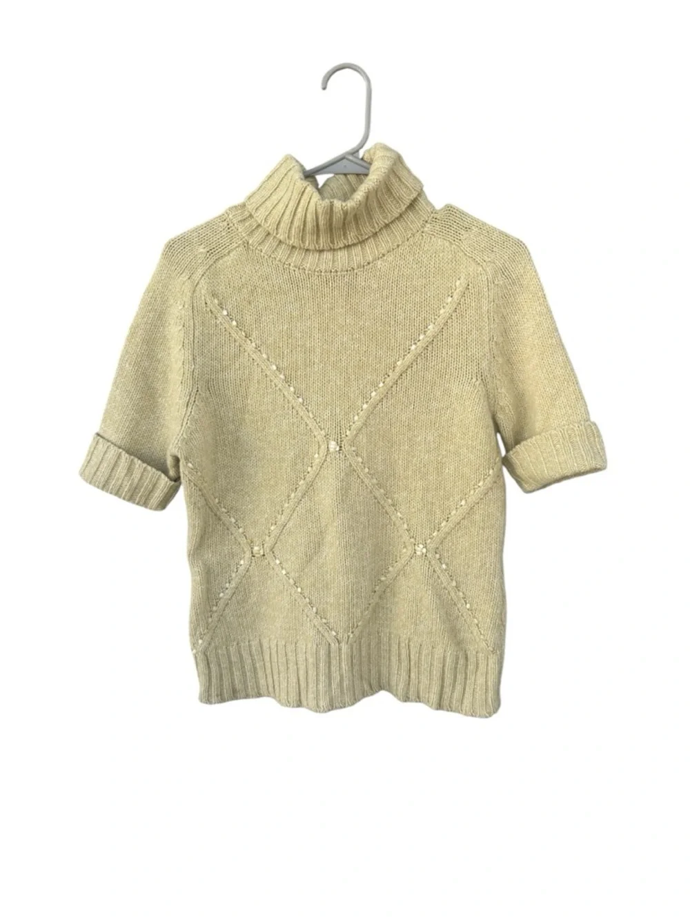 Escada Cashmere Wool Blend Short Sleeve Turtleneck Sweater - Size 36 - Green